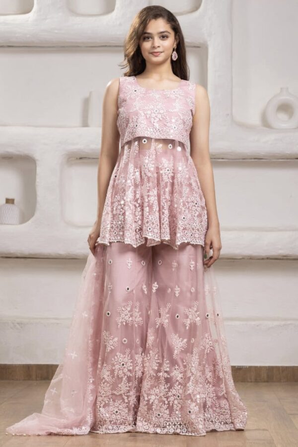 Peach Netted Plazo Set - Image 2
