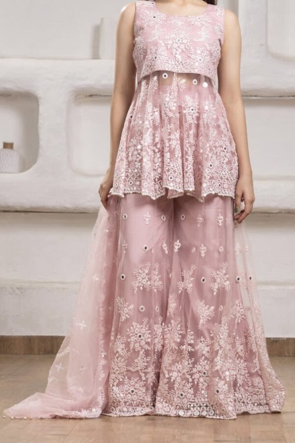 Peach Netted Plazo Set - Image 3