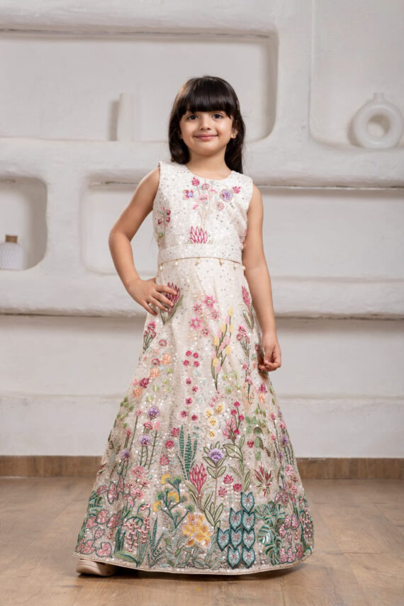 Cream Floral Appliqué Gown