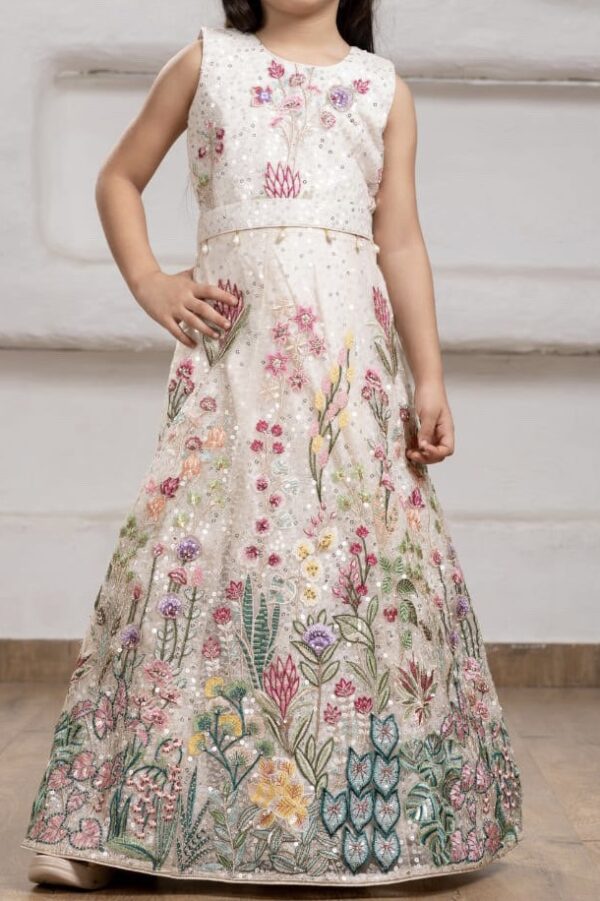 Cream Floral Appliqué Gown - Image 3