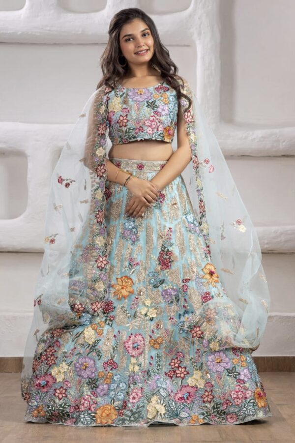 Blue Floral Appliqué Crop Top - Image 2