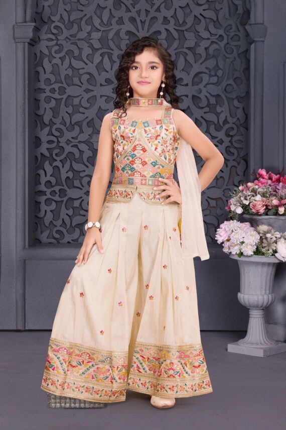 Cream Shimmer Silk Plazo Set