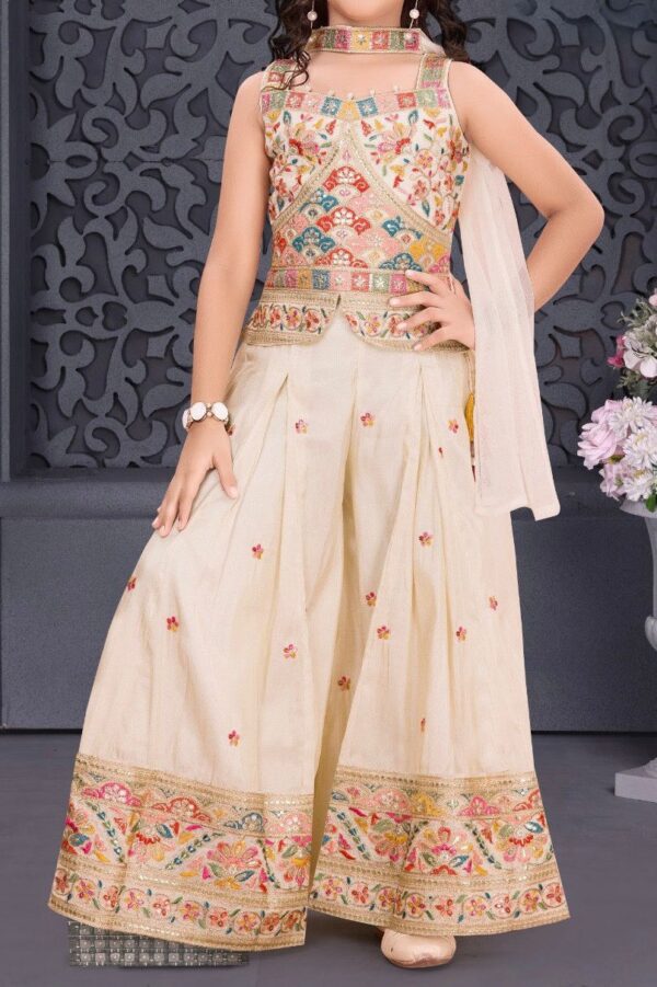 Cream Shimmer Silk Plazo Set - Image 3