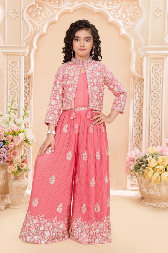 Peach Crush Plazo Set with Shrug