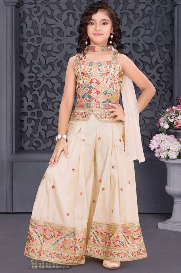 Cream Shimmer Silk Plazo Set - Image 2