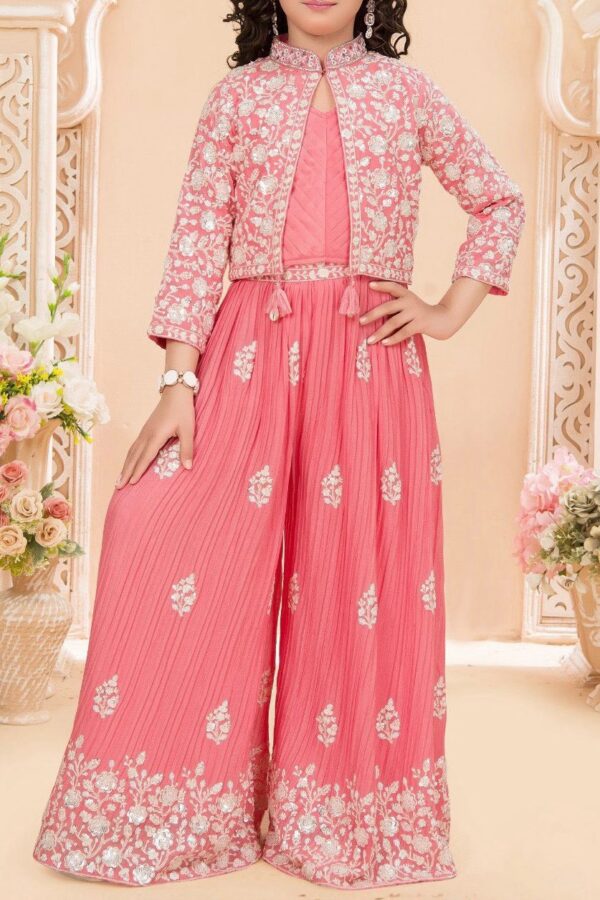 Peach Crush Plazo Set with Shrug - Image 3