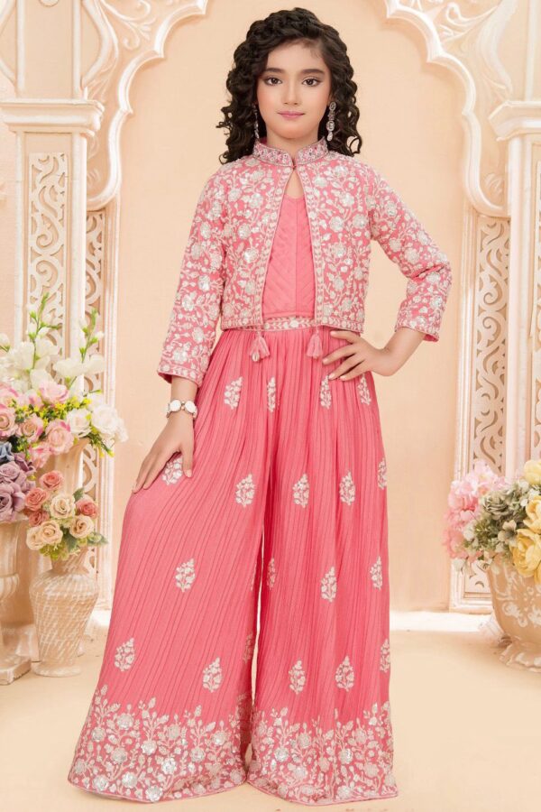 Peach Crush Plazo Set with Shrug - Image 2
