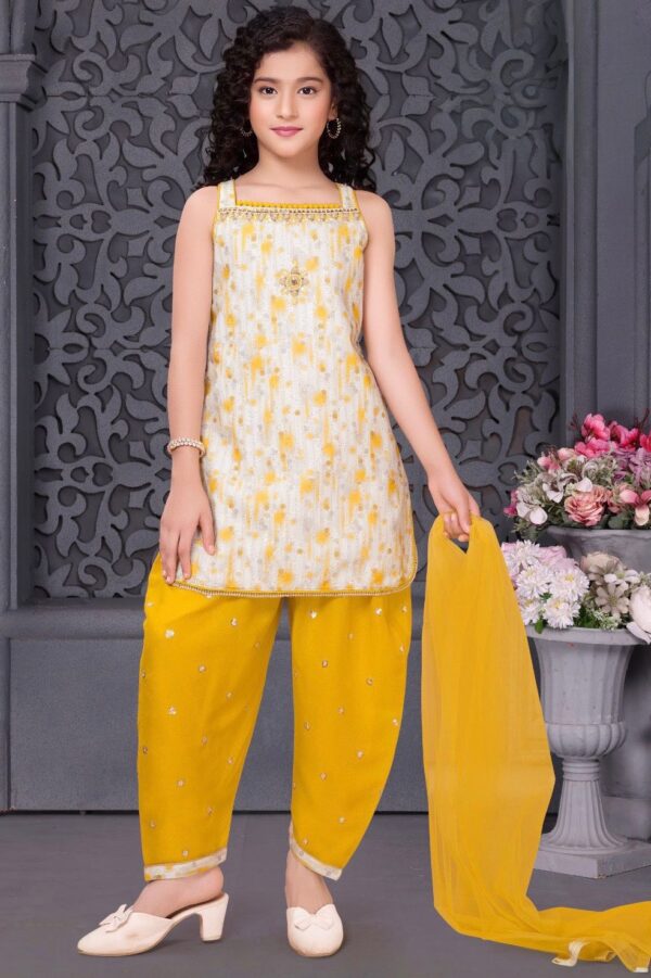 Yellow Fancy Silk Patiala Set - Image 2