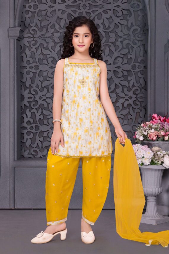 Yellow Fancy Silk Patiala Set