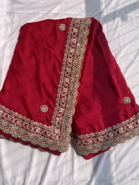 Rani Pink Crepe Mirror Saree