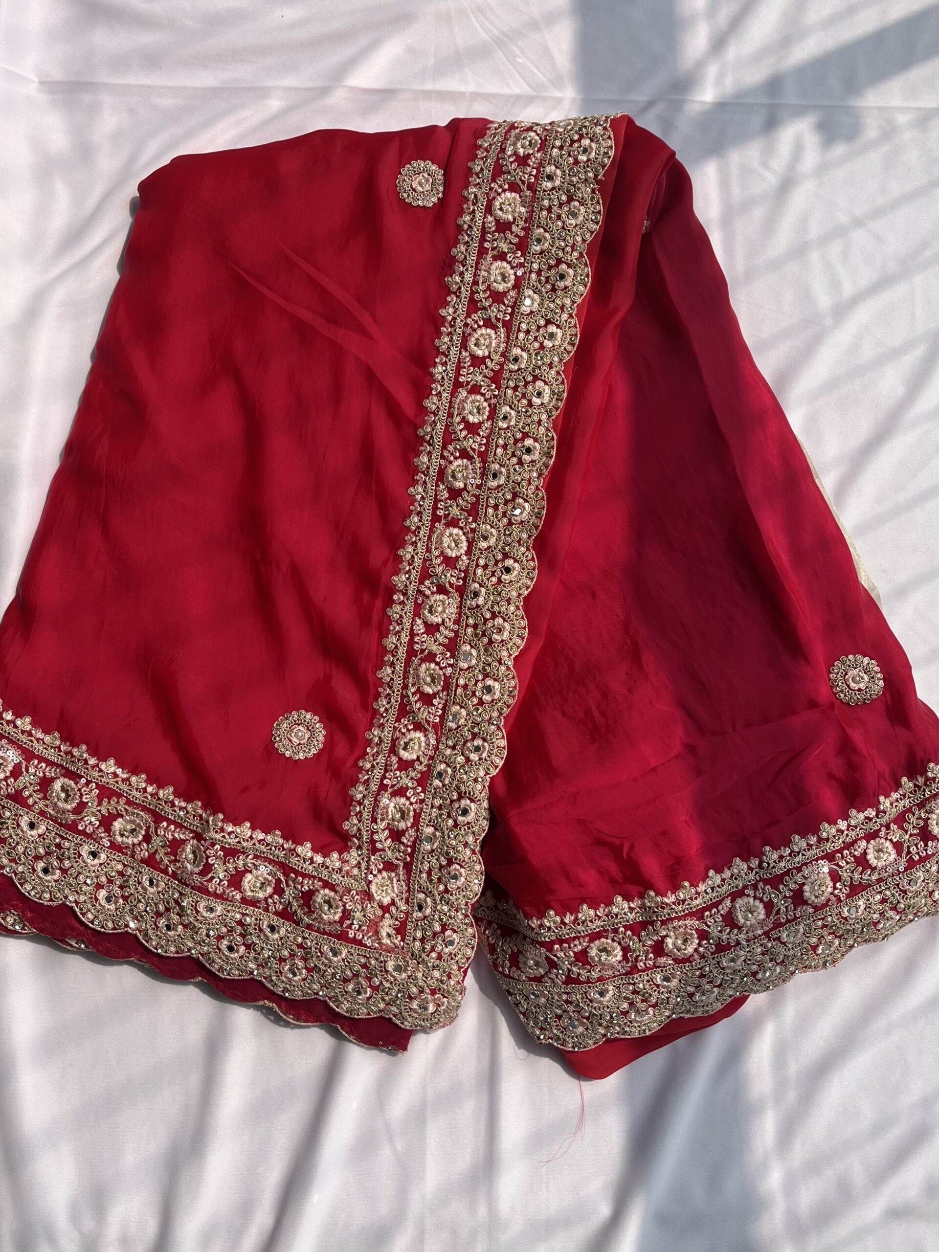 Rani Pink Crepe Mirror Saree