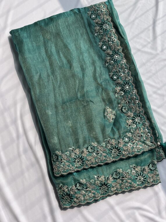 Sage Green Organza Sequin Saree