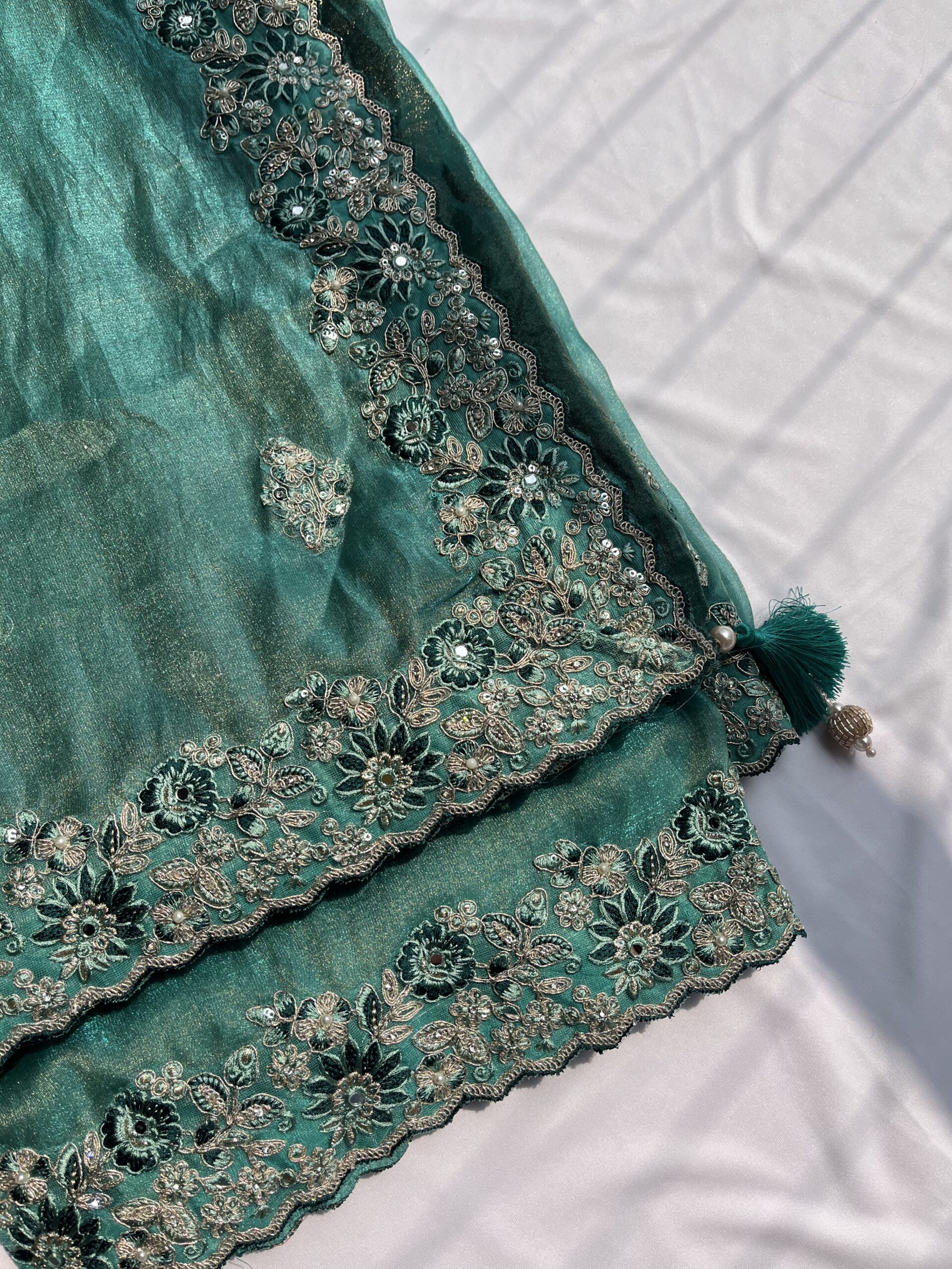 Sage Green Organza Sequin Saree - Image 2