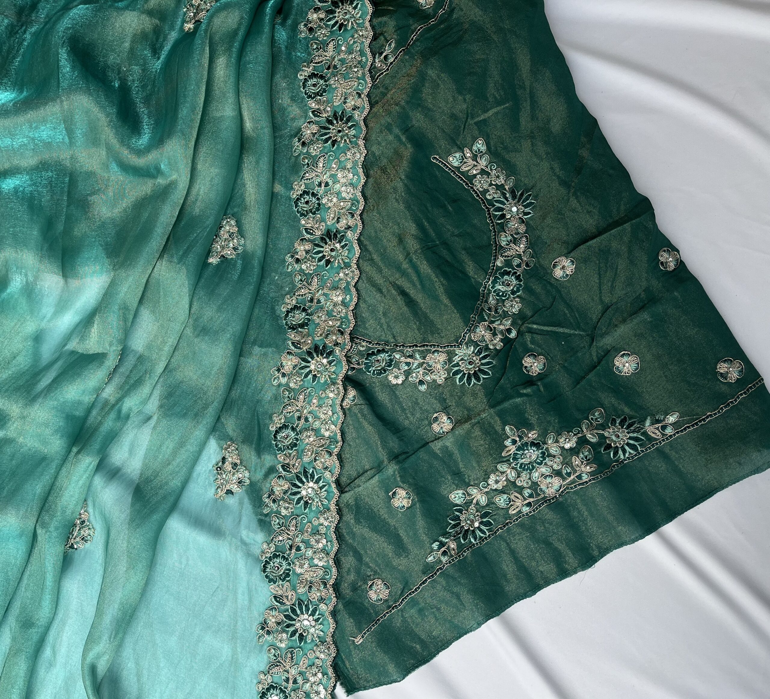 Sage Green Organza Sequin Saree - Image 4