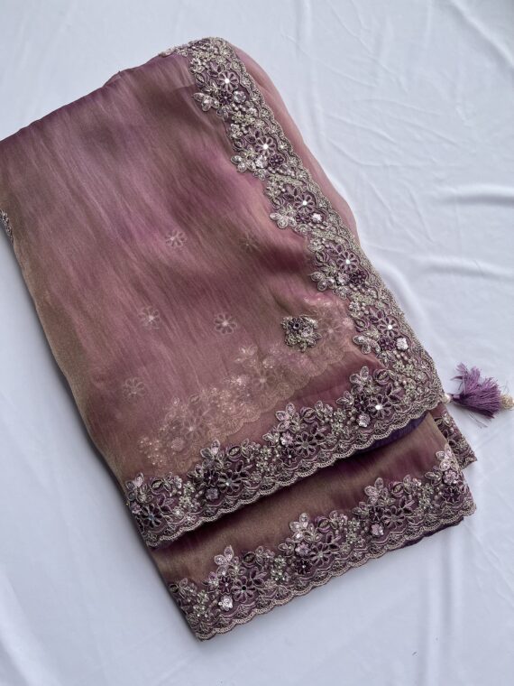Dusty Purple Sparkle Organza Saree