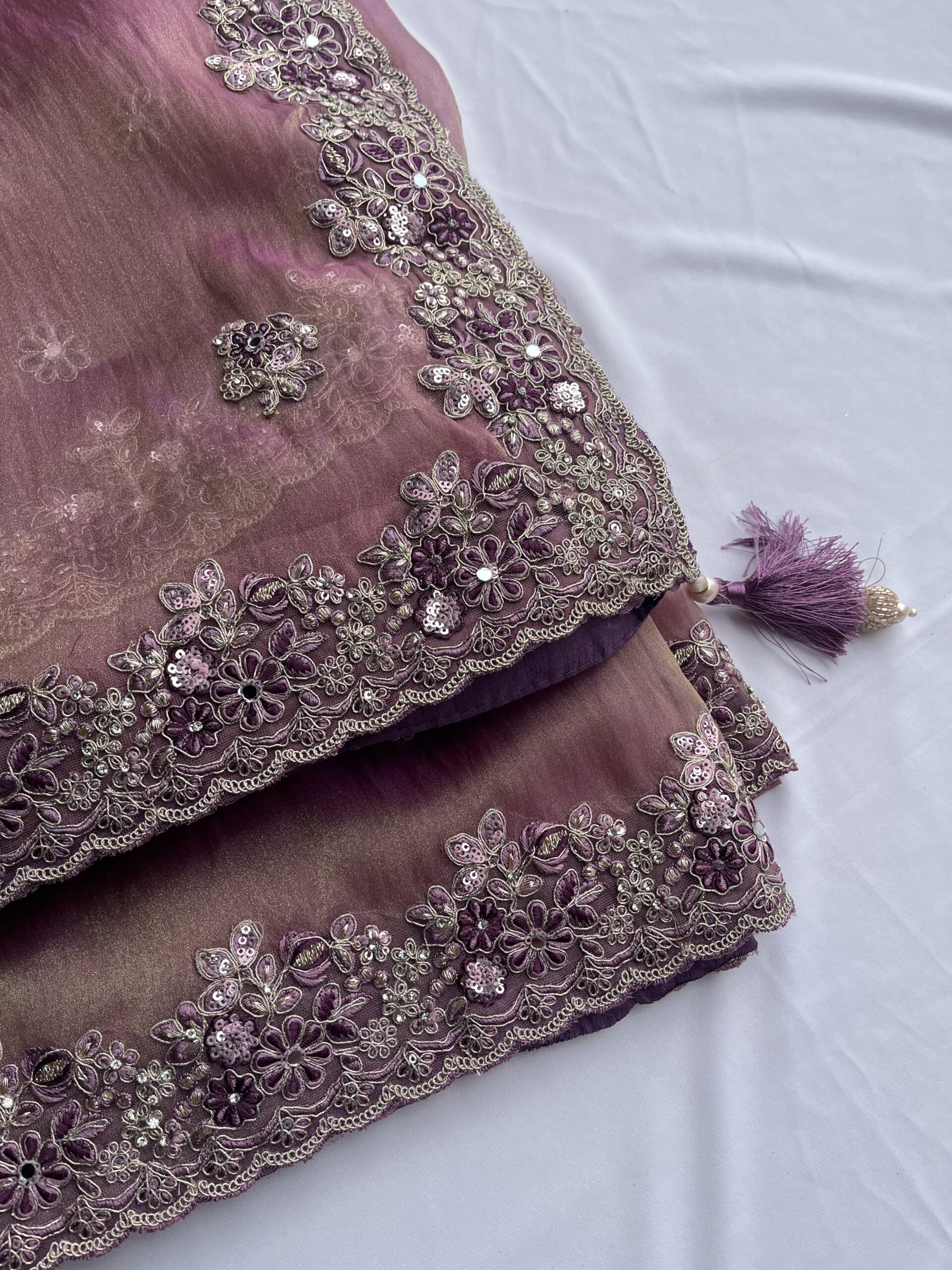 Dusty Purple Sparkle Organza Saree - Image 2
