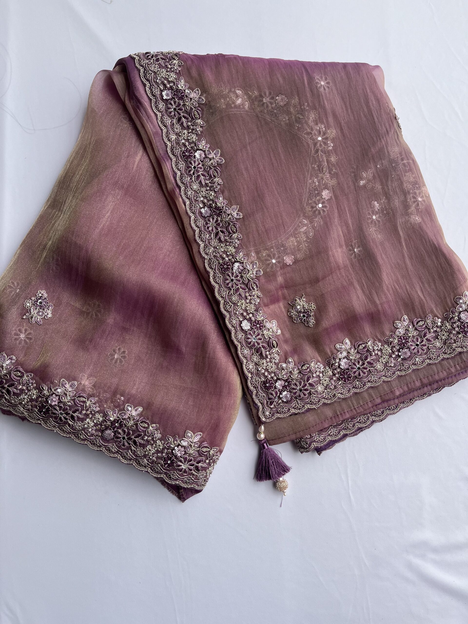 Dusty Purple Sparkle Organza Saree - Image 3