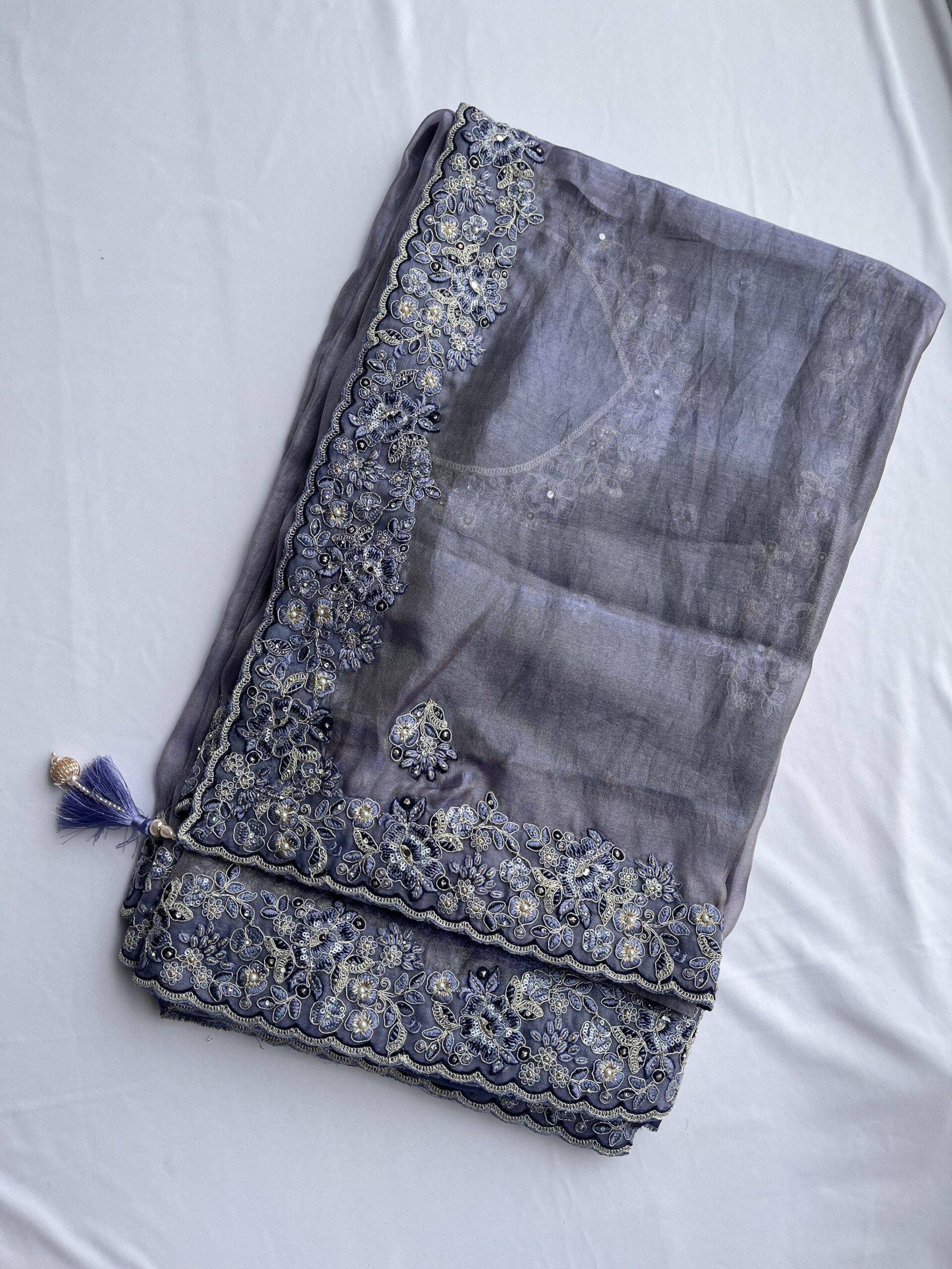 Purple Organza Thread & Sequin Saree