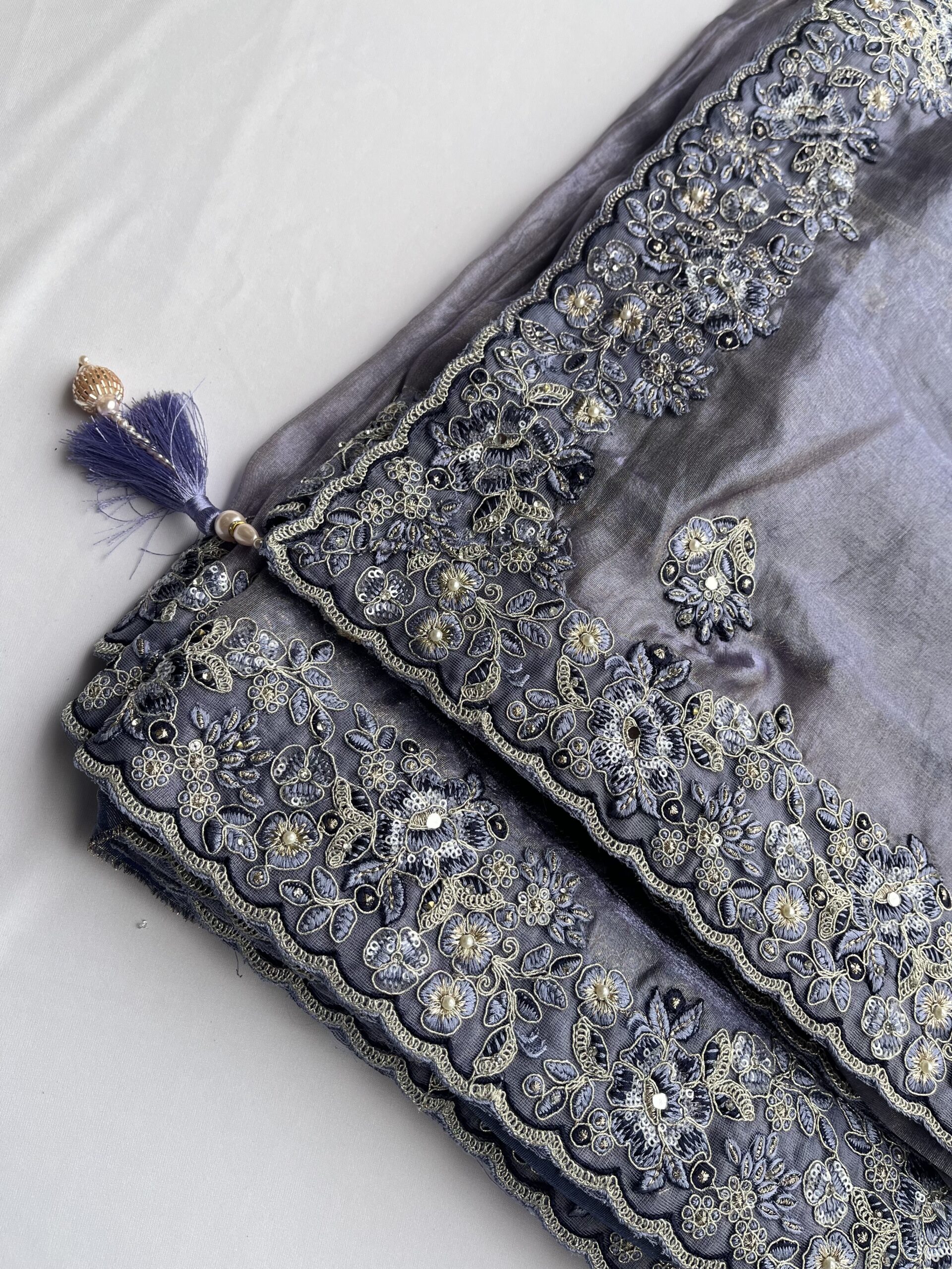 Purple Organza Thread & Sequin Saree - Image 2