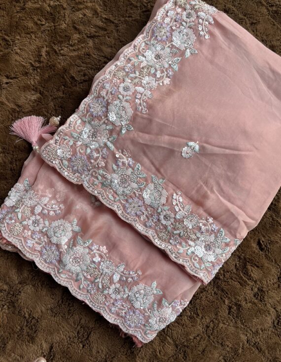Peach Sparkle Elegance Saree