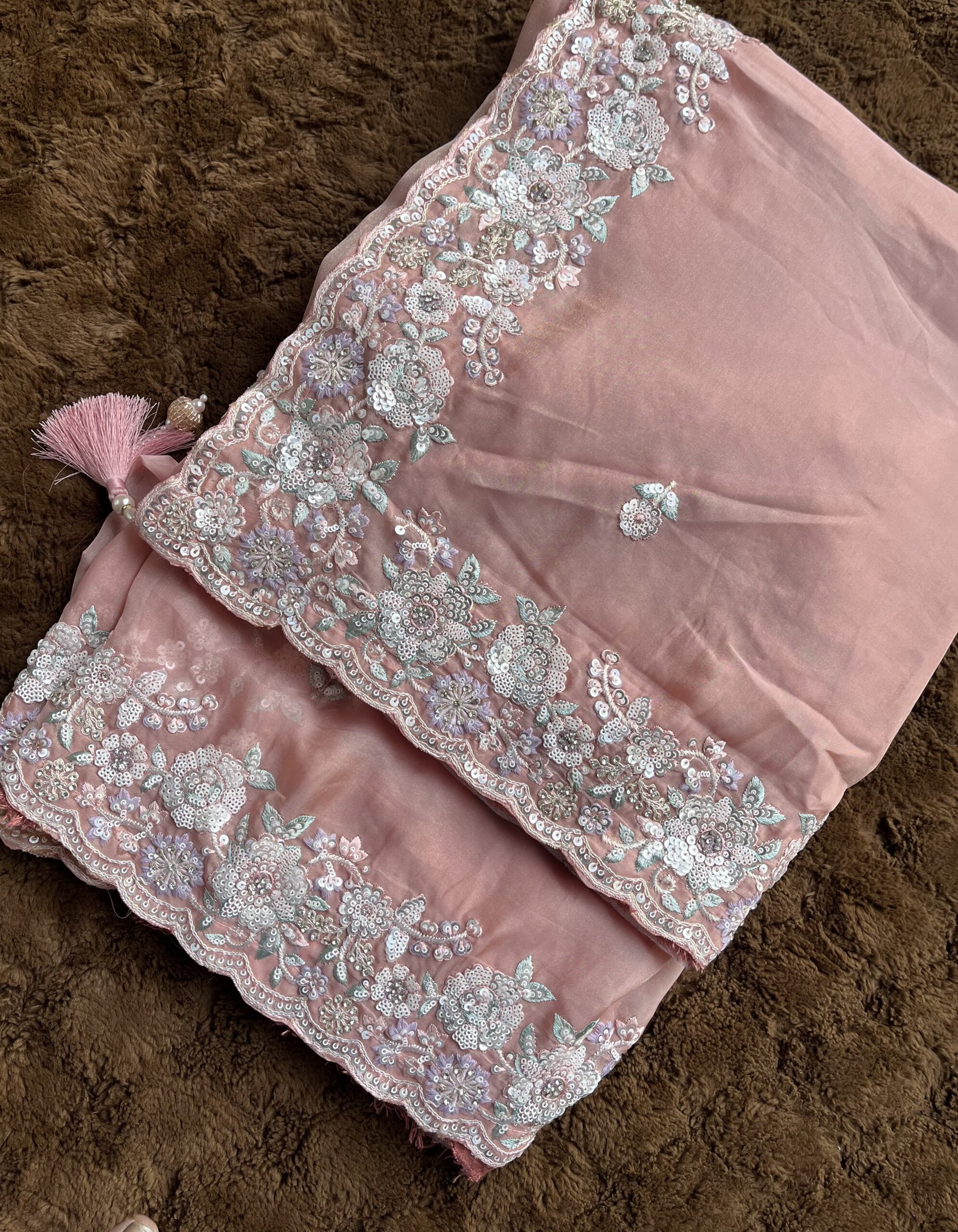 Peach Sparkle Elegance Saree