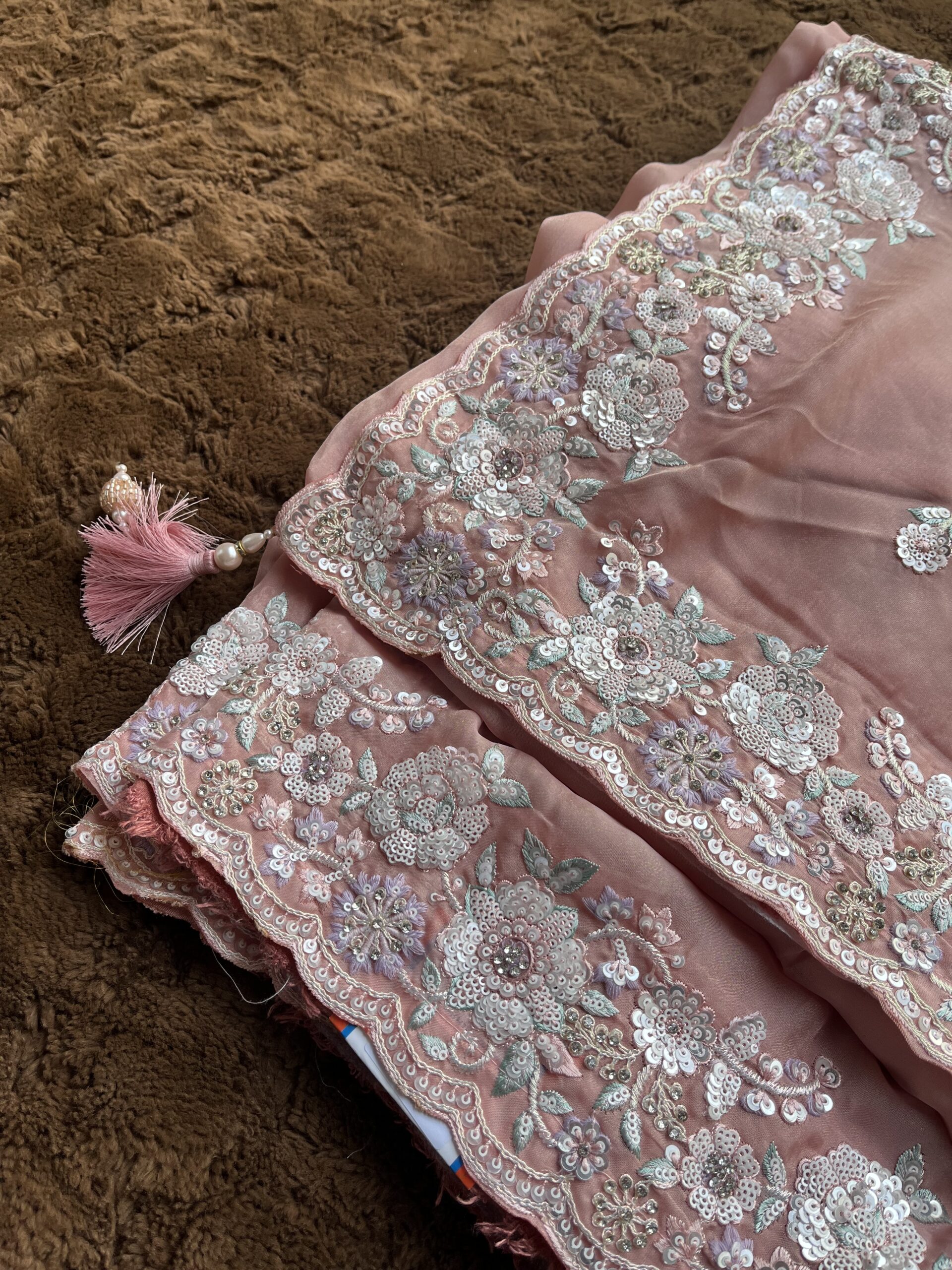 Peach Sparkle Elegance Saree - Image 2