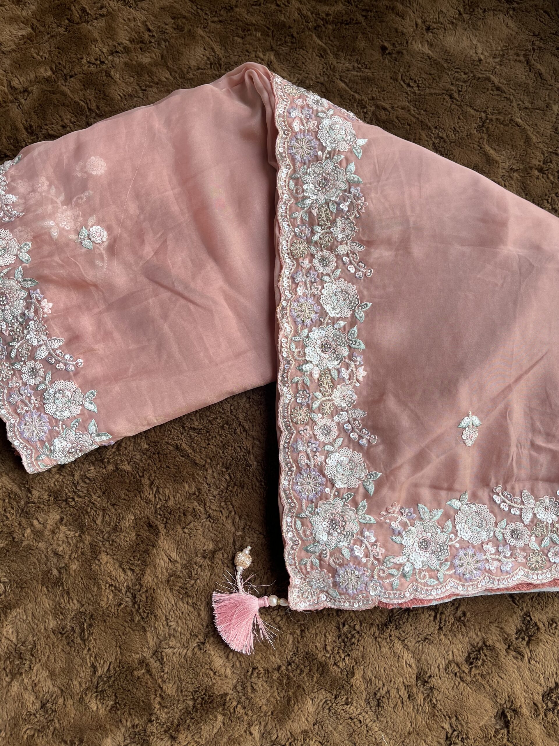 Peach Sparkle Elegance Saree - Image 3