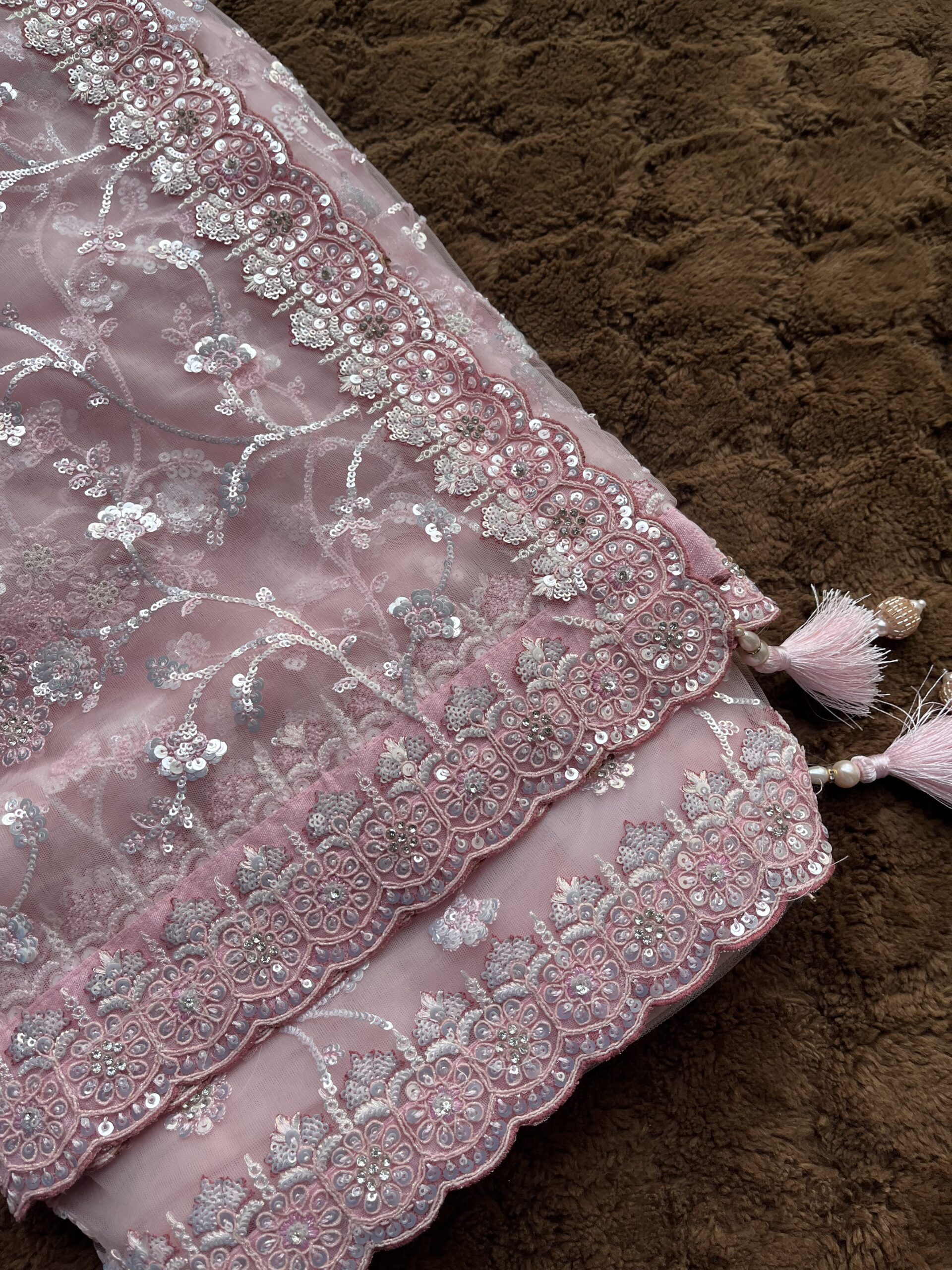 Pink Netted Saree - Image 2