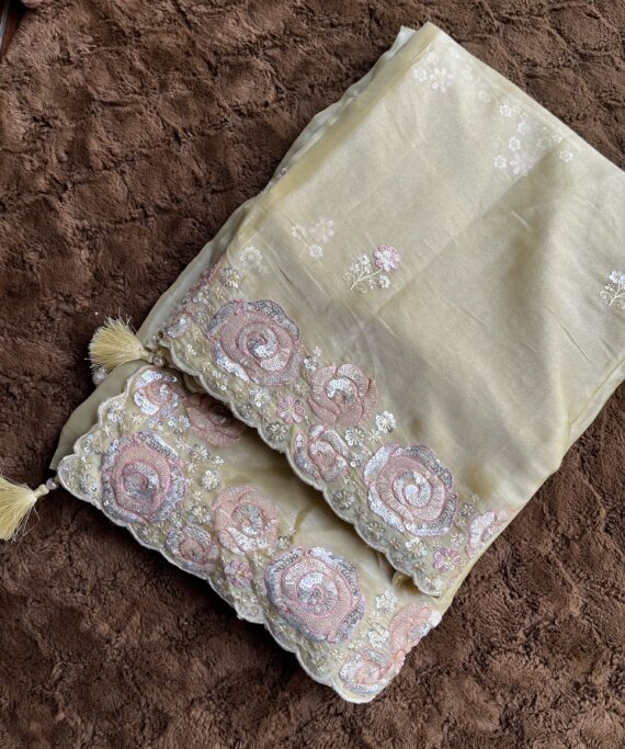 Yellow Organza Sequin Saree