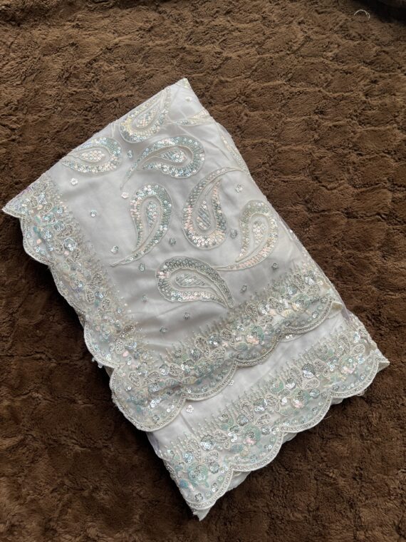 White Netted Sequin Saree