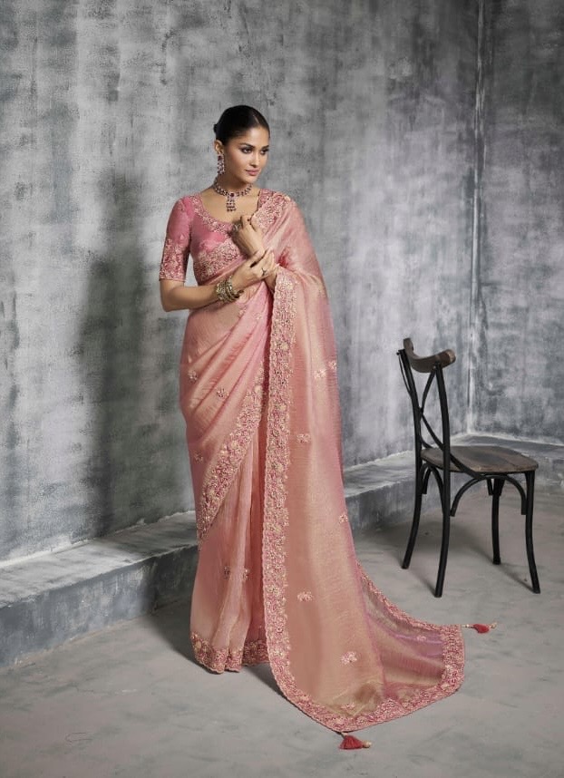 Dusky Pink Radiance Mirror Saree - Image 6