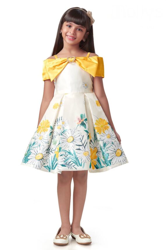 White Off-Shoulder Bow Frock