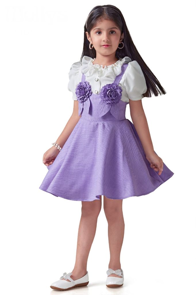 Purple Dungaree Set with White Shirt