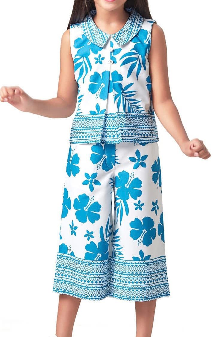 Blue & White Printed Culotte Set - Image 3
