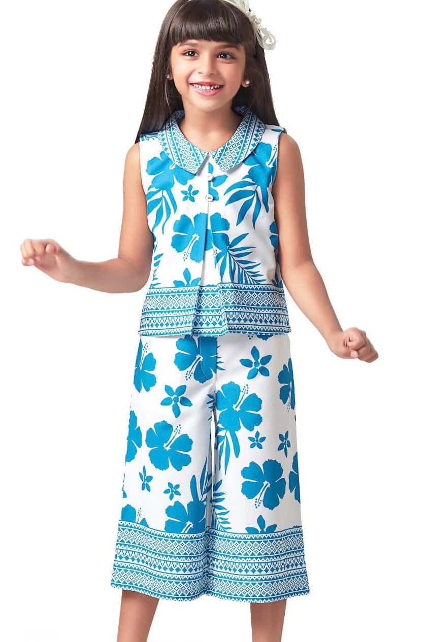 Blue & White Printed Culotte Set - Image 2