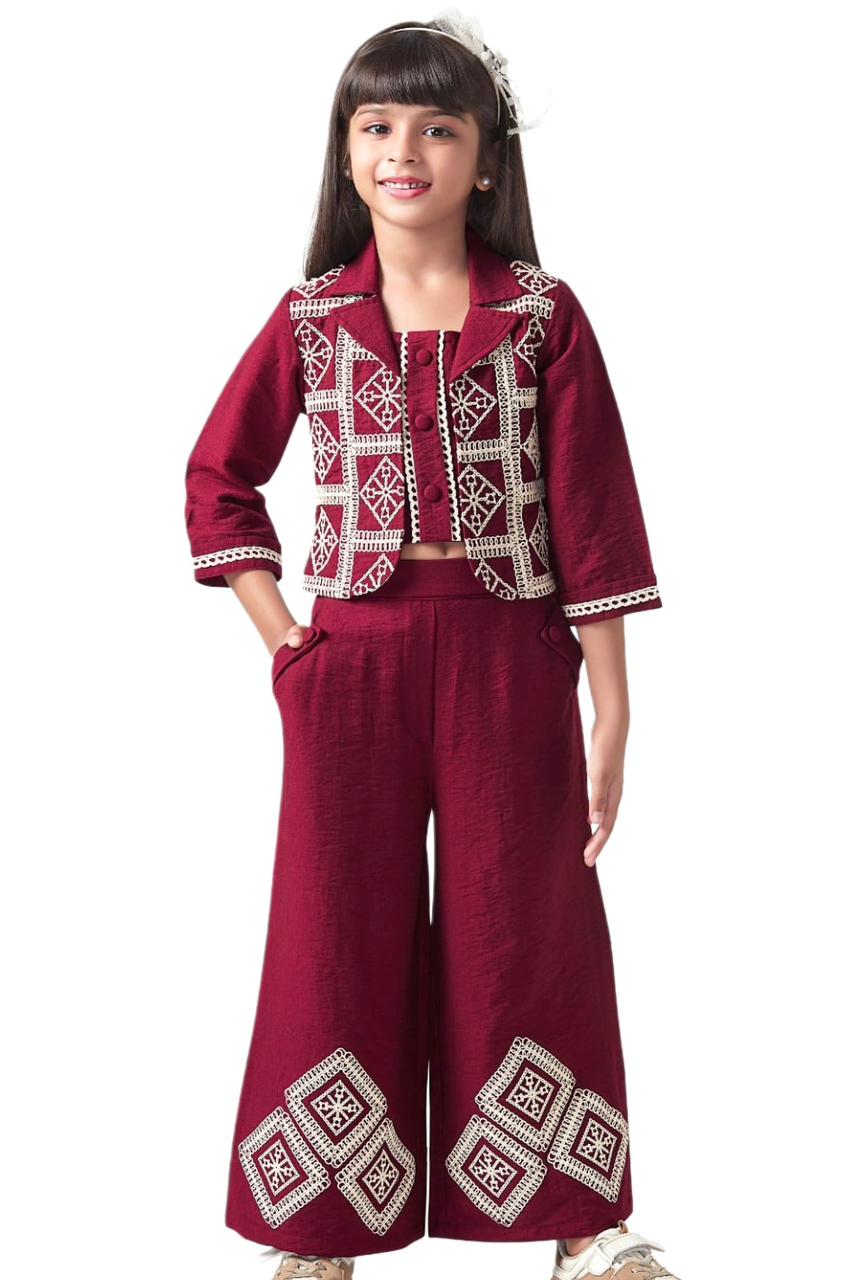 Maroon 3-Piece Girl Suit Set - Image 2