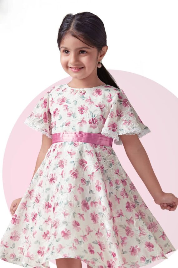 Pink Blossom Bell-Sleeve Frock